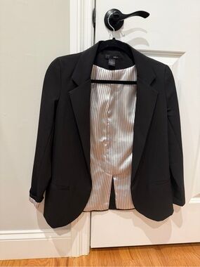 Aqua Black Blazer with Striped Lining